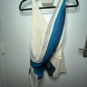 Helmut Lang White and Blue Drape Blouse